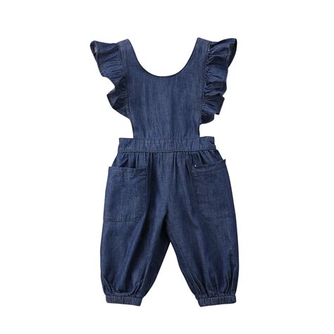 Newborn Infant Baby Girls Denim Overalls Rompers Sleeveless Jumpsuit