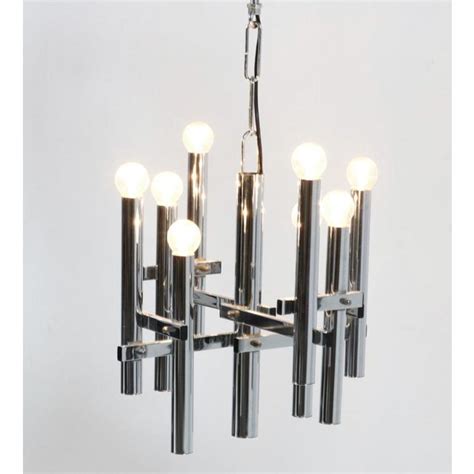 Mid Century Chrome 8 Bulb Pendant Chandelier By Gaetano Sciolari For