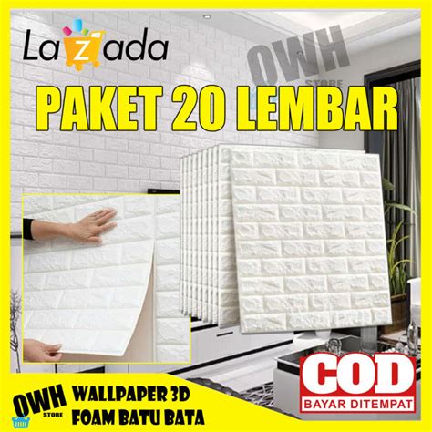 Paket Wallpaper Dinding 3D Isi 20 Lembar Motif Batu Bata Putih