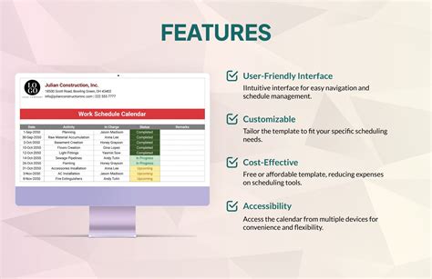 Work Schedule Calendar in Excel, Google Sheets - Download | Template.net