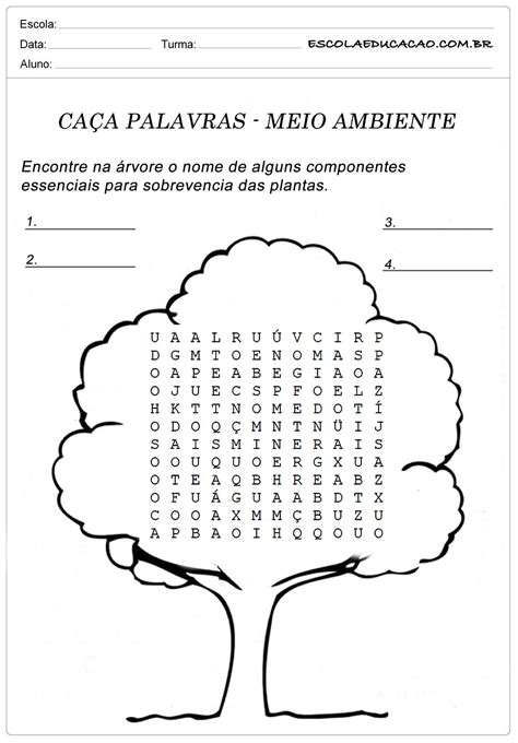 Atividades Ca A Palavras Sobre Meio Ambiente Atividade Para Ensino