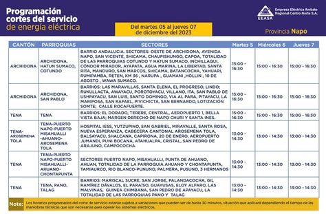 Horarios De Cortes De Luz En Napo Para Este Mi Rcoles De Diciembre