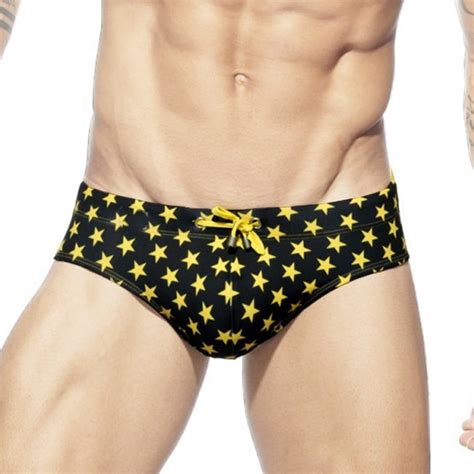 Men Low Rise Swimwear Swim Briefs Bikini Shorts Print Swimming Trunks