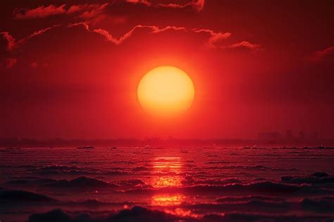 Premium AI Image Intense Heat Hot Red Sun Sets On The Horizon