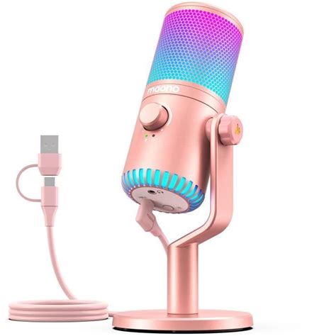 Maono Microphone De Jeu Dm Rgb Usb Condensateur Rose Avec Gain De