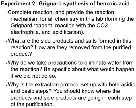 Solved Experiment Grignard Synthesis Of Benzoic Acid Complete