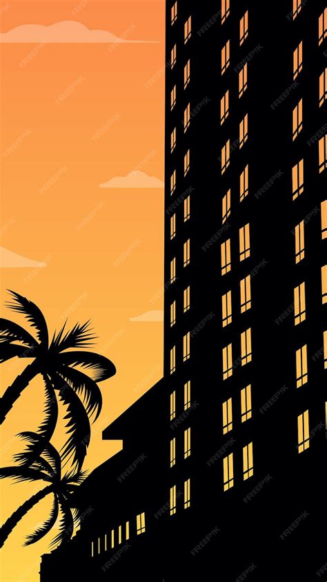 Premium Vector Building With Sunset