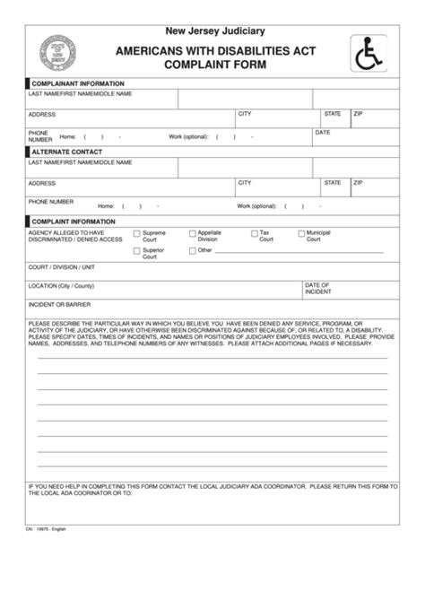 Americans With Disabilities Act Complaint Form Printable Pdf Download