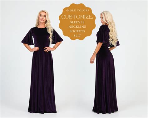 Bridesmaid Plum Velvet Dress Flutter Sleeves Wedding Guest Dress