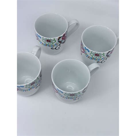 Set Of Fitz Floyd Gourmet Mod Floral Mugs Euc Ebay