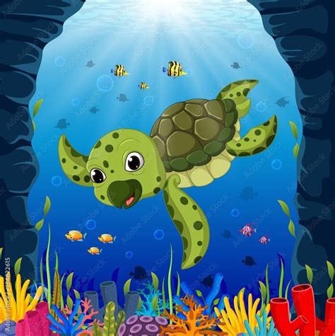 Cartoon turtle underwater Stock Vector | Adobe Stock