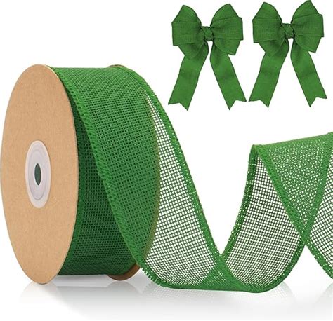 KINGLAKE 4cm Green Wired Burlap Ribbon 10m Christmas Wired Ribbon For