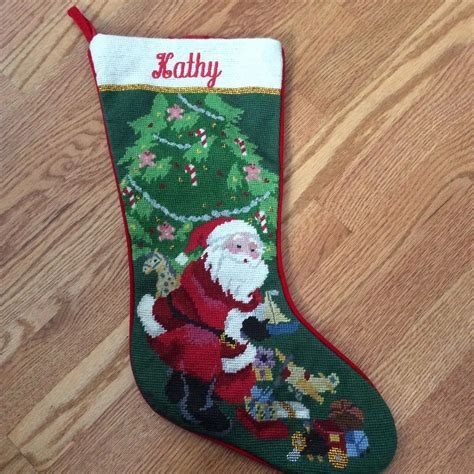 Kathy Personalized Needlepoint Christmas Stocking Santa Tree Etsy In 2020 Needlepoint