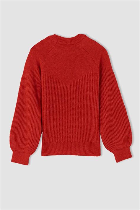 Rouge Filles Pull Over Tricot Col Rond Fille Defacto