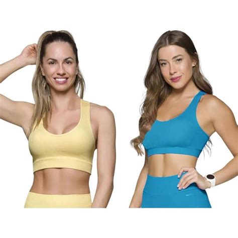 Kit Top Fitness Canelado Selene Sem Costura Unidades Feminino Em