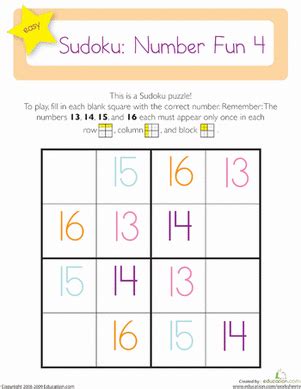 4x4 Sudoku | Worksheet | Education.com