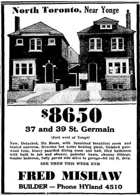 Price Of A Detached House In North Toronto Around 1930s 140k In