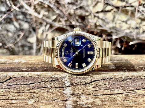 Rolex Day Date President Ct Gold Blue Baguette Diamond Dial