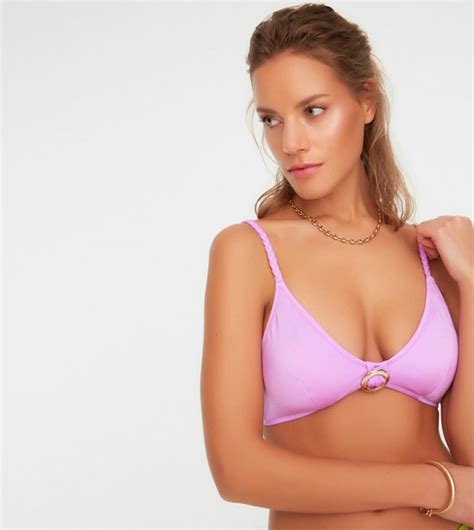 Buy Trendyol Mesh Detailed Bikini Top In Purple Thstreet Qatar