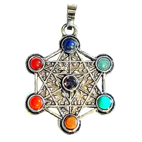 Pendentif cube de Métatron 7 chakras avec 7 pierres en acier chaine 3cm