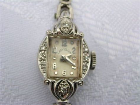 Vintage Womens 14k White Gold 23 Jewel Lady Elgin Watch W 14k Band