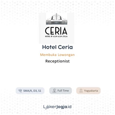 Lowongan Kerja Receptionist Di Hotel Ceria LokerJogja ID