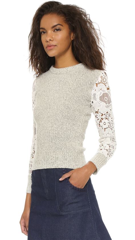 Lyst See By Chloé Pullover Sweater With Lace Sleeve Detail Milk in