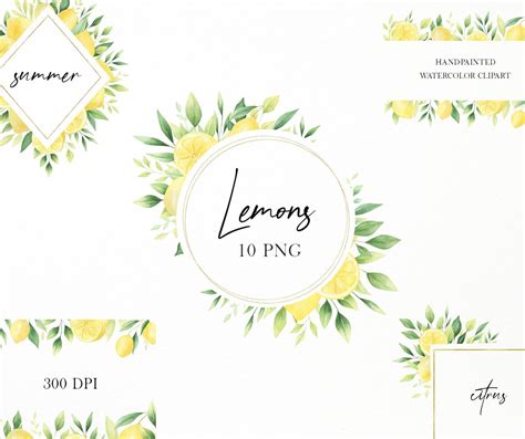 Watercolor Lemon Frames Png Lemon Clipart Summer Citrus Etsy