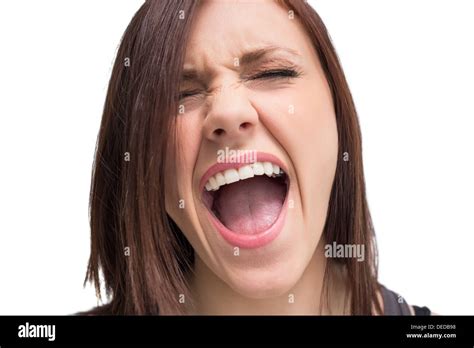 Close Up On Pretty Brunette Screaming Stock Photo Alamy