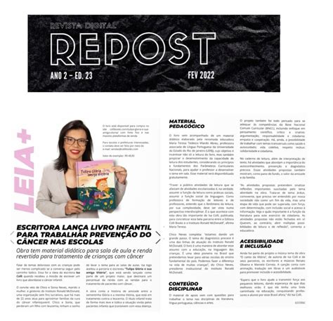 Revista Repost Escritora Lan A Livro Infantil Para Trabalhar Preven O