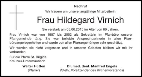 Traueranzeigen Von Frau Hildegard Virnich Aachen Gedenkt