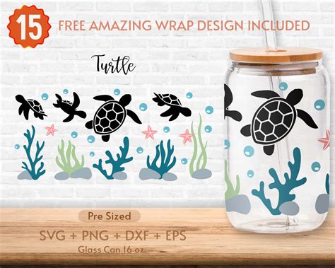 16oz Turtle Libbey Glass Can Svg Sea Turtle Svg Summer Glass Can Wrap