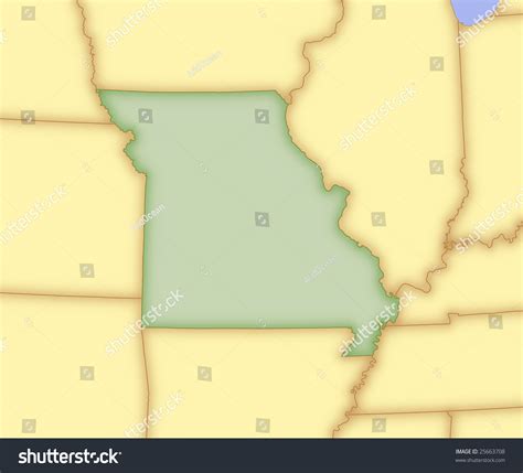 Map Of Missouri With Borders Of Surrounding States Stock Photo