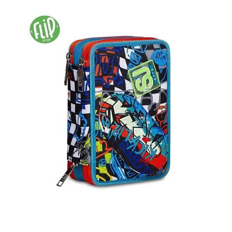 Astuccio Scuola Zip Seven Sj Gang Triplo Scomparto Trickflip Completo