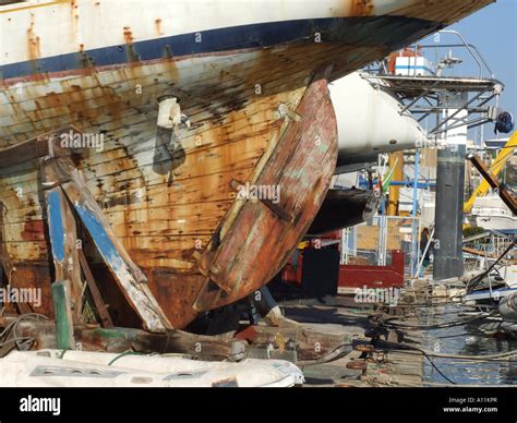 Old Ship Hull In Dry Dock Stock Photo Alamy