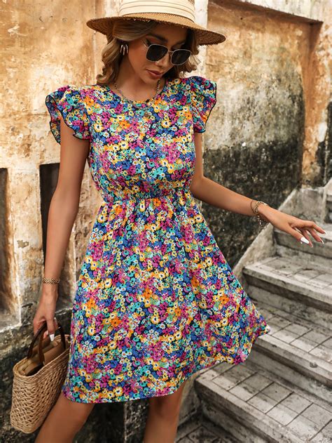 Shein Vcay Kleid Mit Blume Muster Rüschenbesatz Aktuelle Trends