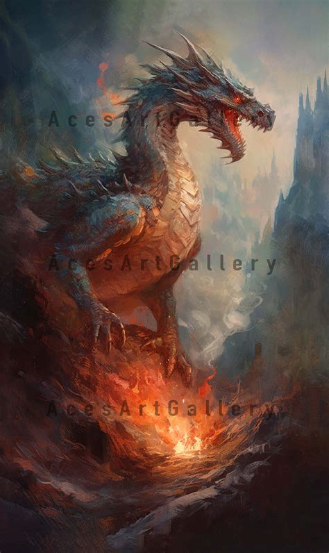 Fire Breathing Dragon Oil Painting Digital Print - Etsy