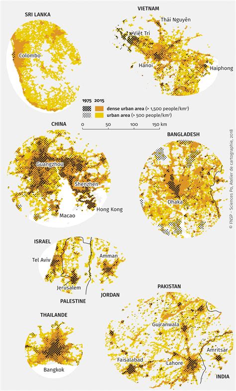 Extension of urban sprawl in selected cities, 1975-2015 - World Atlas