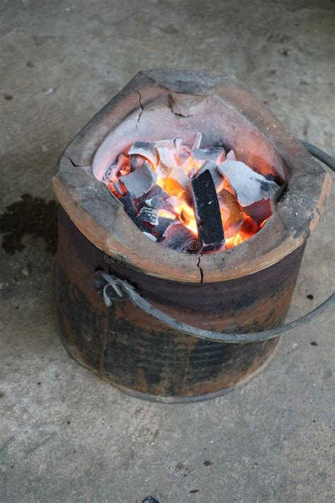 Close Up Photo Of A Charcoal Fired Stove For Rustic Cooking Stock Image