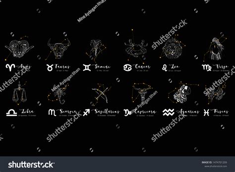 Black Horoscopes Line Art Set Stock Vector Royalty Free 1474701209