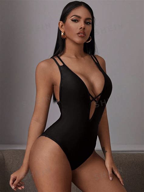 SHEIN Swim SXY Criss Cross Plunging One Piece Swimsuit SHEIN USA