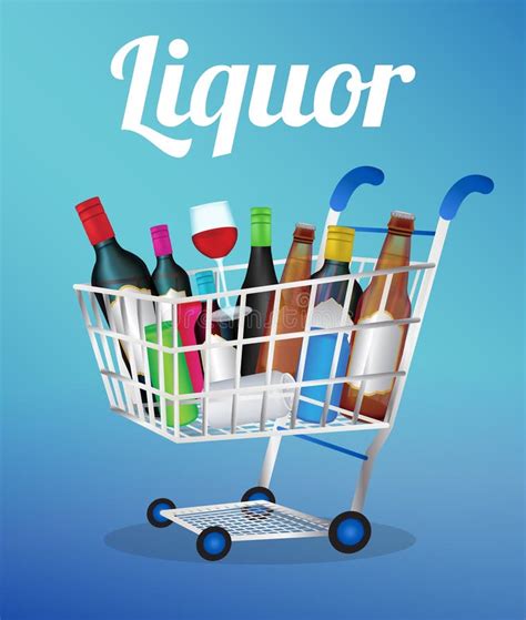 Liquors Bottle and Can on a Shopping Cart Stock Vector - Illustration of basket, cart: 69355664