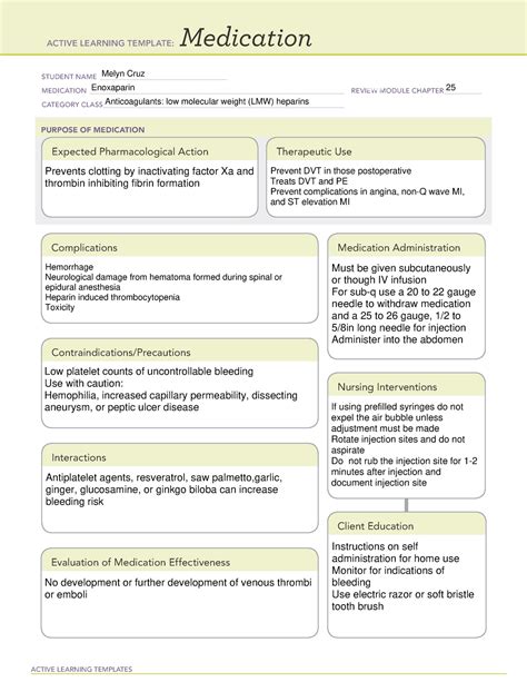 Ati Medication Template Heparin