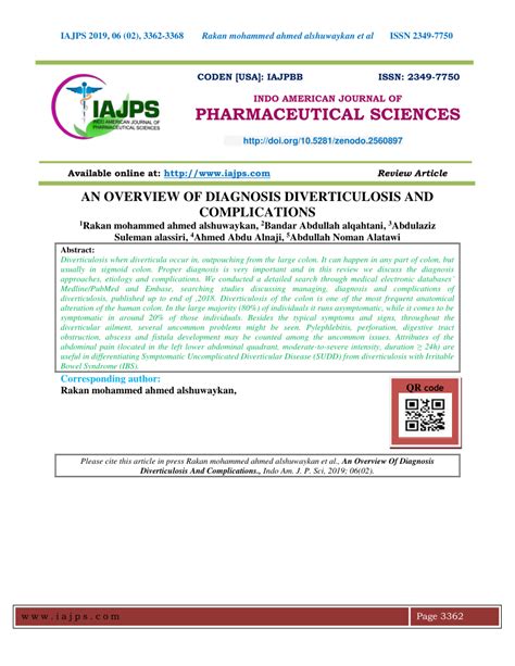 (PDF) AN OVERVIEW OF DIAGNOSIS DIVERTICULOSIS AND COMPLICATIONS