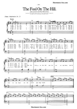 The Fool On The Hill The Beatles Free Piano Sheet Music Pdf