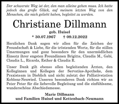 Traueranzeigen Von Christiane Dillmann Rz Trauer De