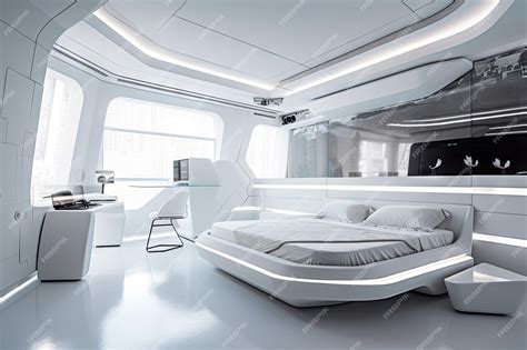 Futuristic bedroom with sleek lines floating furniture and futuristic ...