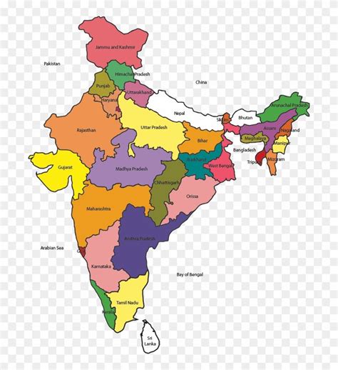 the map of india with all states and their respective country names, transparent png