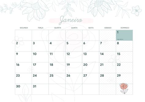 Calendario Mensal Flores Aquarela Janeiro Fazendo A Nossa Festa