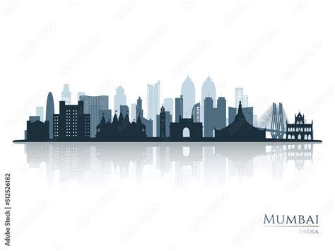 Mumbai Skyline Silhouette With Reflection Landscape Mumbai India